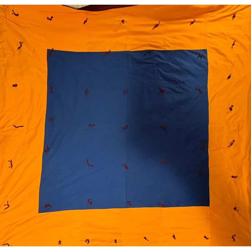 Handmade Patchwork Tied Quilt Orange Burgundy Blue Geometric Block Bedspread